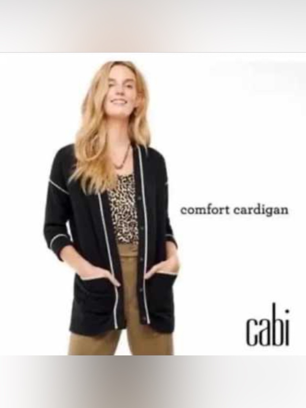 CAbi Black Open-Front Cardigan with Contrast Trim women’s large preppy academic